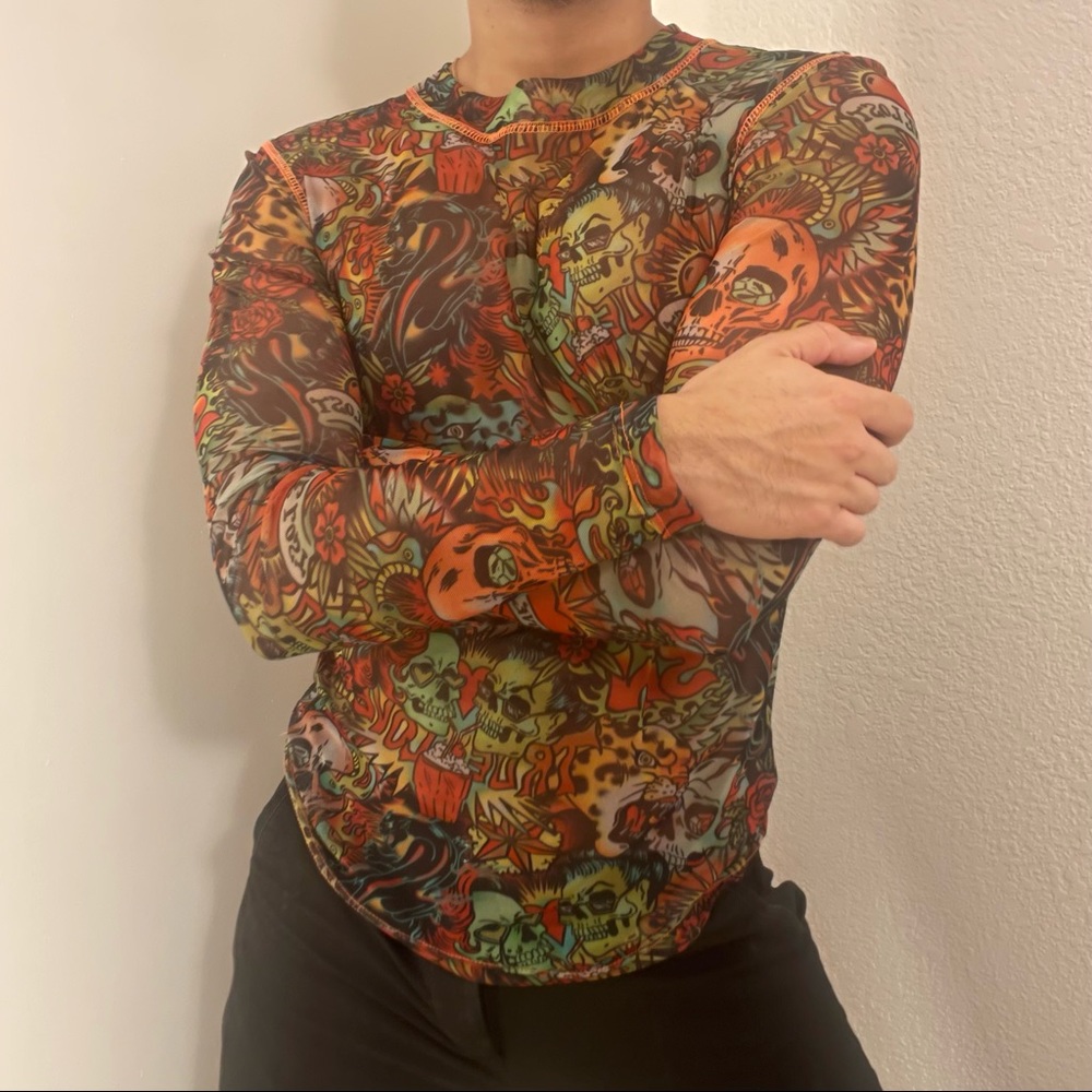 Men’s COLLUSION Tattoo Print shirt long sleeve